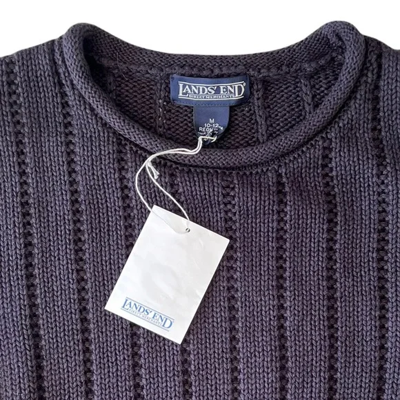 Lands End Navy Linen Cotton Rib Knit Sweater | M NWT - Picture 6 of 9